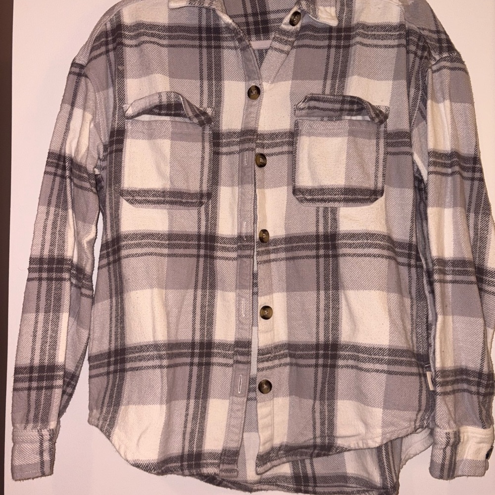 Hollister Gray and White Plaid Button-Down Shirt